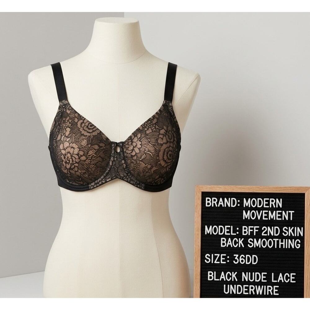 Modern Movement BFF 2nd Skin Back Smoothing Bra 36DD Black Nude Underwire